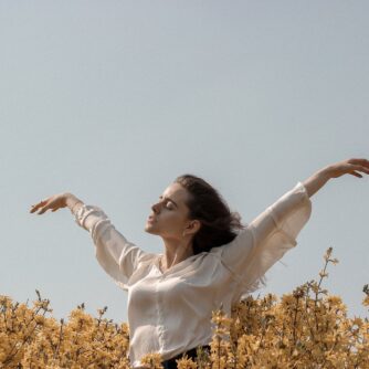 woman at a flower field