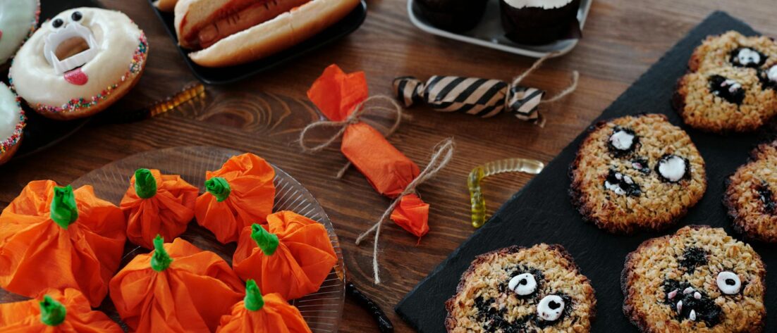 different foods with halloween designs
