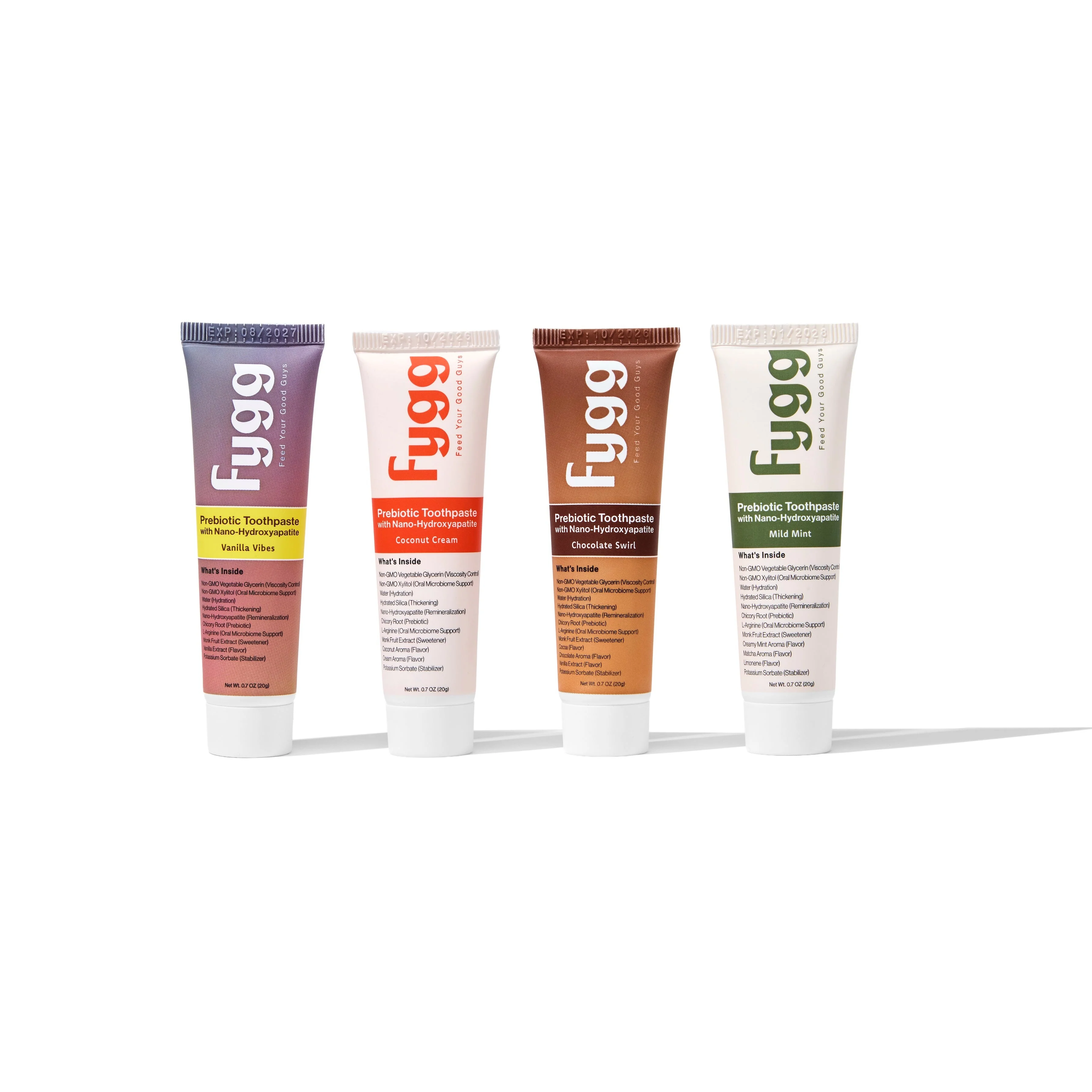 FYGG Travel Size 4-Pack with four toothpaste flavors
